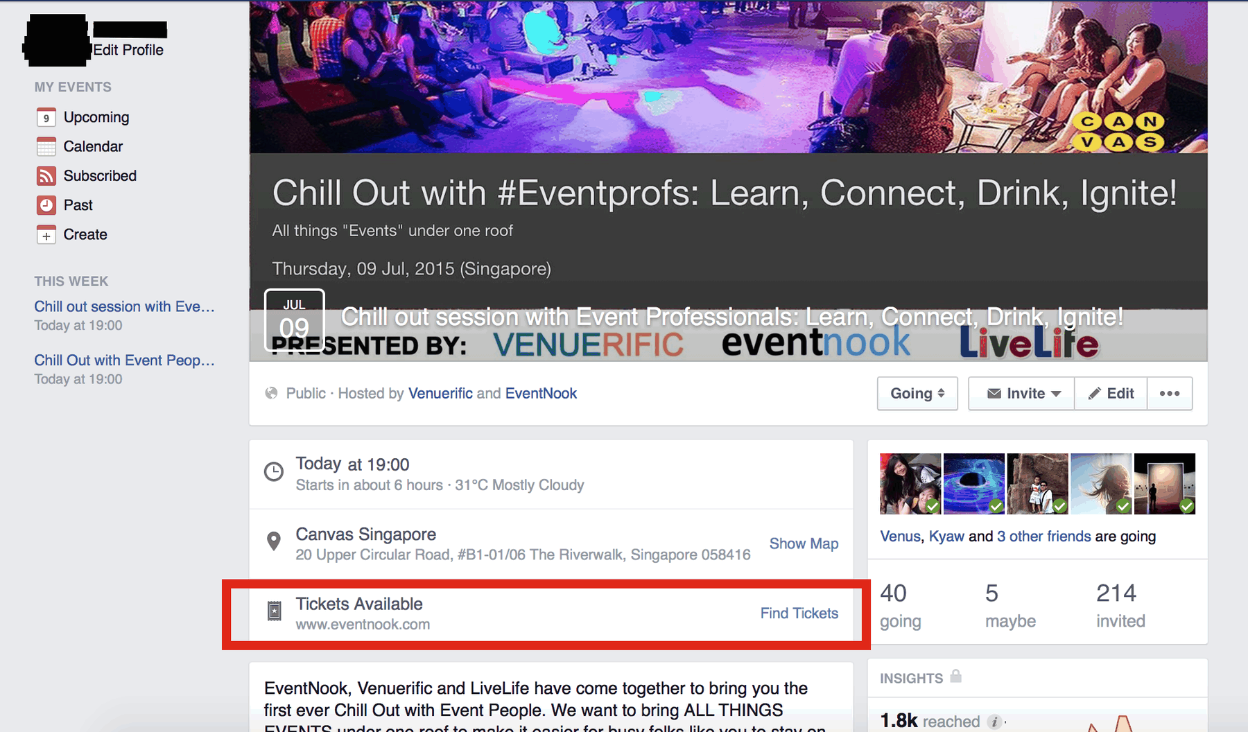 EventNook Chill Out Facebook Ticket Window